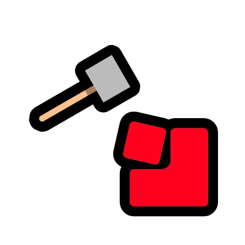 a mallet hammering a small red square onto several others that have been merged together, creating a larger red square